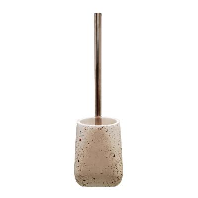 China Modern Best Selling Sustainable Bathroom Accessories Toilet Brush With Terrazzo Polyresin Holder for sale