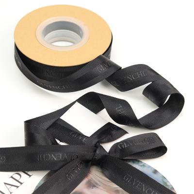 China Recyled Customized Customized Factory Eco-Friendly 3D Logo Relief Embossed Printed Grosgrain Ribbon For Gift Wrapping Decoration for sale