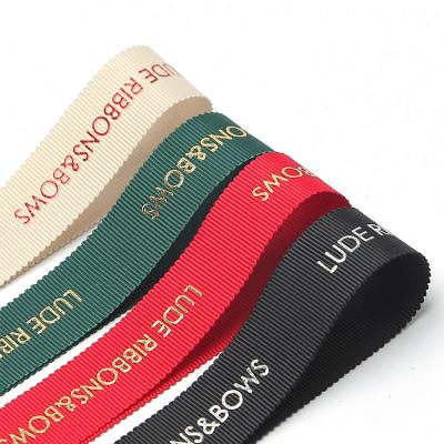 China Recyled factory wholesale OEM custom brand printed polyester grosgrain ribbon with custom logo for sale