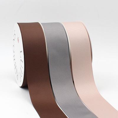 China Recyled Factory Custom Recycled Solid Color Gray Brown Grosgrain Ribbon 40mm for sale