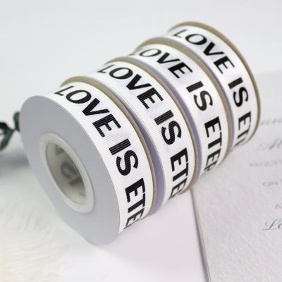 China Recycled Custom Lude Brand Logo Printing Grosgrain RPET Ribbon With Words for sale