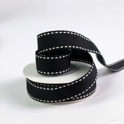 China Eco Friendly Custom Black Saddle Stitched Grosgrain Ribbon from Recyled Lude for sale