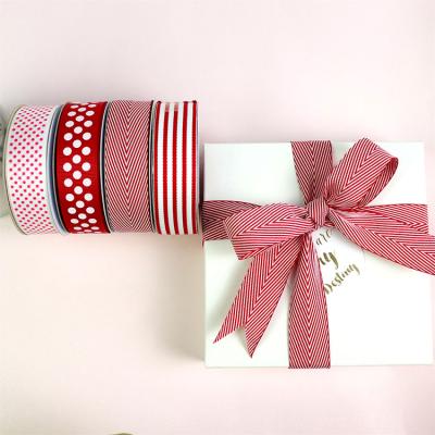 China Recyled Factory Custom Red White RPET Woven Grosgrain Ribbon for sale