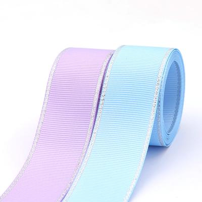 China Wholesale Metallic 38mm 100% Polyester 1.5 Inch Grosgrain Gift Ribbon With Woven Edge for sale