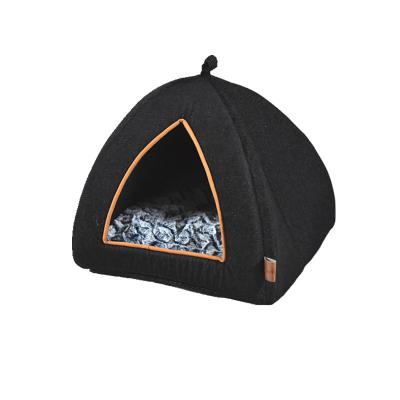 China Sustainable Novelty Denim And Fleece Cozy Igloo Pet Bed for sale