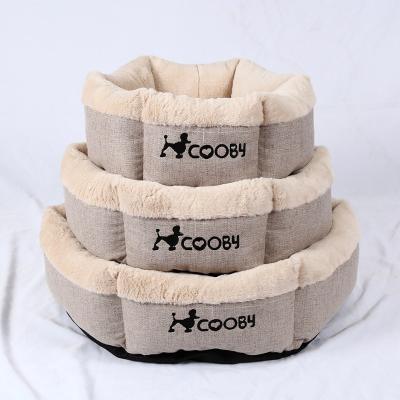 China Sustainable Cute Round Faux Fur Cozy Sleeping Detachable Canvas Cat Bed for sale