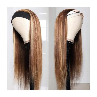 China Brazilian Body Wave Virgin Hair Glueless Piano Color Headband Wigs For Black Women, 40inch Headband Wig Ombre Highlight Blonde Hair for sale