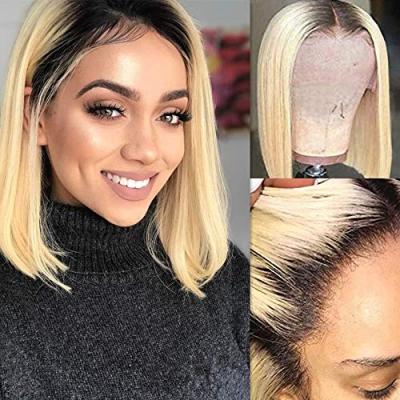 China Best Quality 100% Remy Human Hair Ombre Color Bob Lace Front Wig Brazilian 1b/613 Bob Lace Front Wig Blonde for sale