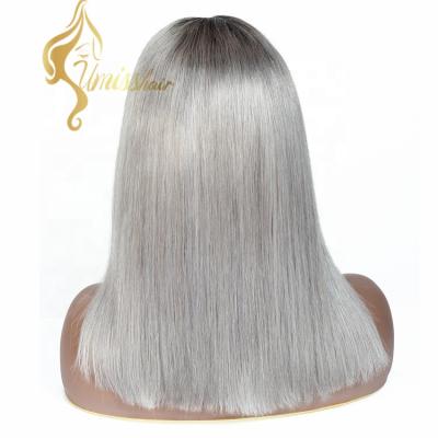 China Silky Straight Wave Human Hair Ombre Wig Short Lace Front Wig Gray Hair For Lady Gray Bob Human Hair Wigs Natural for sale