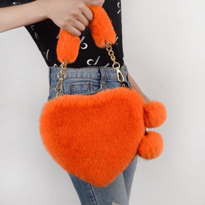 China New Fashoion 2020 Fashion Autumn Winter Cute Plush Heart-Shaped Bag Women Handbag Chain Peach Heart Bag for sale