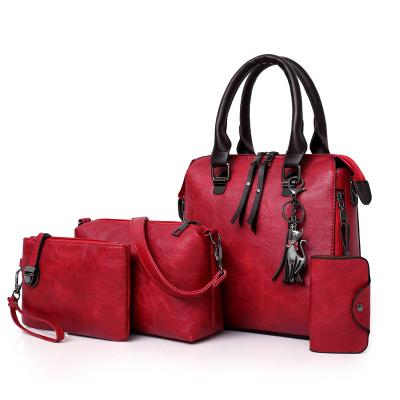 China 2021 New Fashion Daily Outdoor Women Pinch Tote Bag Shoulder Bag 4 Pieces One Set PU Leather Ladies Handbag Set for sale