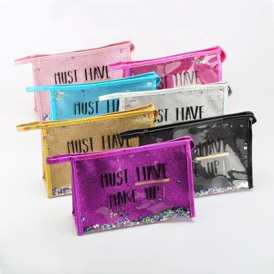 China Korea Style Korean PVC Cosmetic Bags Portable Quicksand Travel Makeup Bags for sale