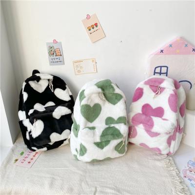 China 2022 Winter Hairy Women No Backpacks Casual Bag Fashion Heart Printing Girls School Backpack for sale