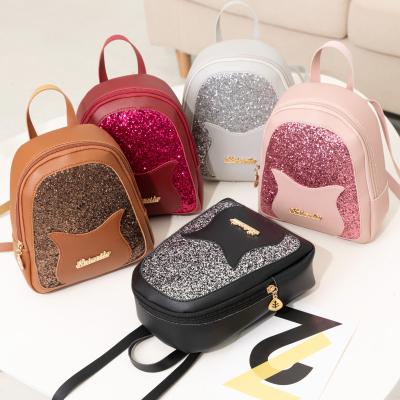 China Newest Multifunctional Fashinable Mini PU Leather Backpack For Women Backpack Brand Fashion Shiny Sequin Shoulder Bag for sale