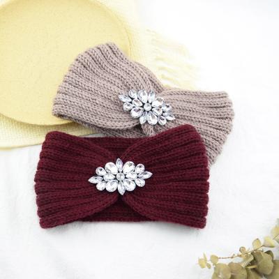 China European and American style rhinestone knitted warm winter hairbands headwrap hair accessories ear protection women headbands for sale