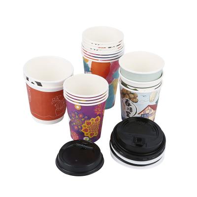 China Custom Fashion Double Layer Paper Cup Environmentally Friendly Disposable Biodegradable Coffee Cup With Lid Paper Cup for sale