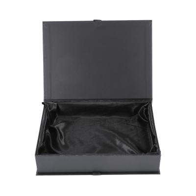 China Recyclable Custom Luxury Black Foldable Magnetic Paper Box Closure Flap Gift Box With Black Ribbon for sale