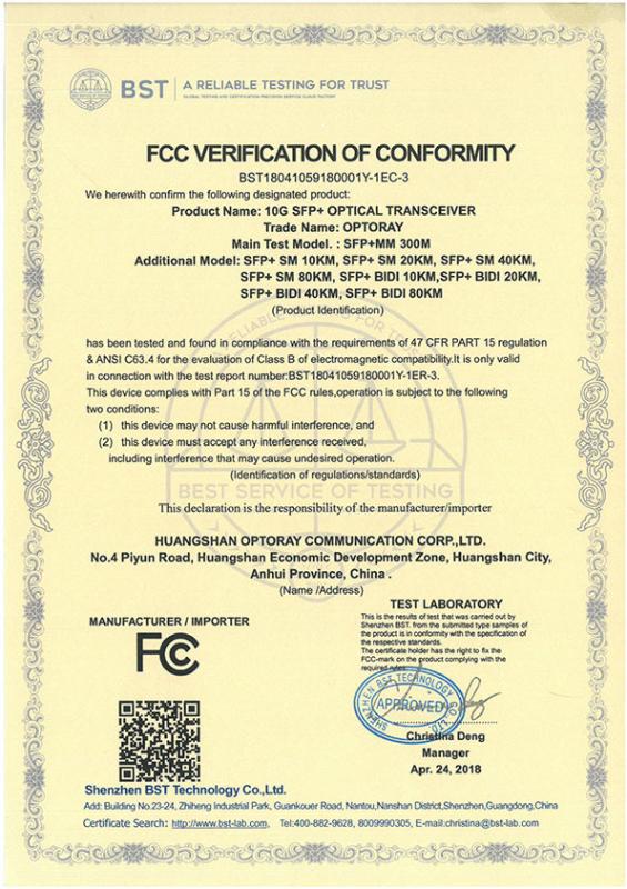 FCC - Huangshan Optoray Communication Corp., Limited