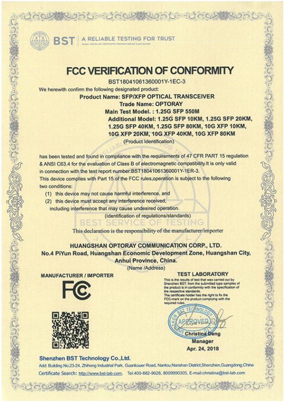 FCC - Huangshan Optoray Communication Corp., Limited