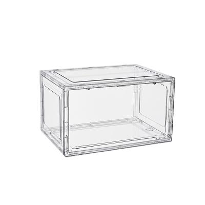 China Standable Acrylic Clear Shoe Containers Foldable Shoe Storage Box Magnet Giant Plastic Stackable Organizer Transparent With Custom Logo for sale