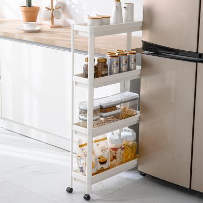 China 3 Tier Movable Foldable Design Rolling Kitchen Storage Cart Plastic Easy-Carry Serving Cart With Basket for sale