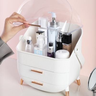 China Portable PS Skin Care Product Storage Organizer Case Dustproof Makeup Storage Box with Handle and Drawer Makeup Organizer for sale