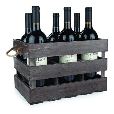 China Vintage Solid Style Brown Decorative Wooden Box Wine Crate Basket With Handles for sale