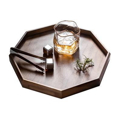 China SALES PROMOTION Acacia 8/10 inch - Tall - Octagonal End Tray Wood Serving Set of 2 Acacia Wood for sale