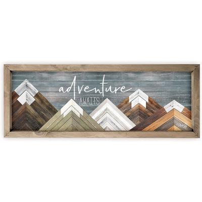 China Europe OEM ODM Custom Adventure Awaits Rustic Style Wall Decor Wood Sign With Frame for sale