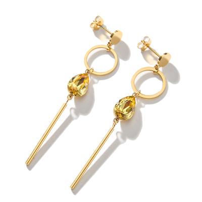 China Newest Dropshipping Trendy Gift Party Lead Free Nickel Free Stainless Steel 14K Gold Stone T Bar Long Drop Earrings For Women for sale