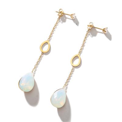 China Hot Selling 14K Gold Nickel Free Lead Plated Stainless Steel Natural Opal, Long Chain Earring, Tear Drop Earrings for sale