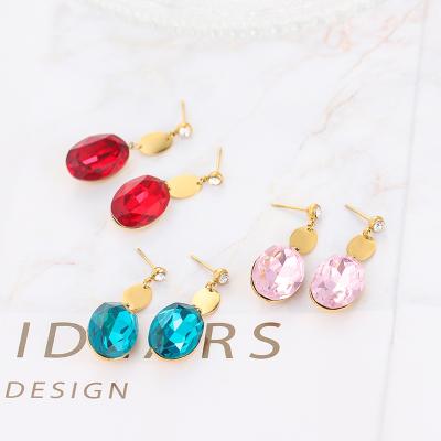 China Factory wholesale price environmental friendly non tarnish rhinestone stud earrings drop rose stainless steel jewelry for sale