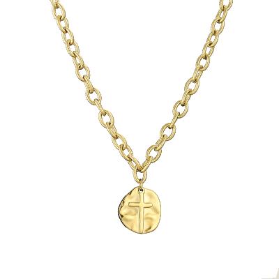 China High Quality Religious Stainless Steel Gold Plated Knocked Irregular Jesus Cross Necklace For Unisex for sale