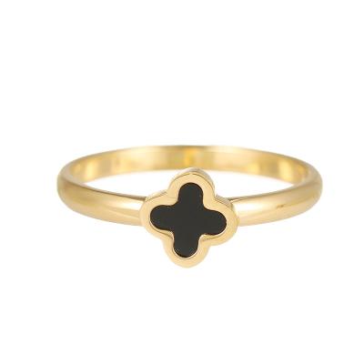 China Environmental Friendly Fashion Style Women's Jewelry 14K Gold Plated Stainless Steel Drop Glue Black Cross Ring for sale