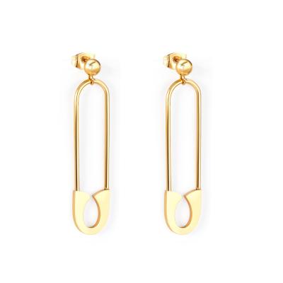 China Retro Simple Personality Environmentally Friendly Long Oval Safety Pin Earring Stainless Steel Buckle Earrings For Female for sale