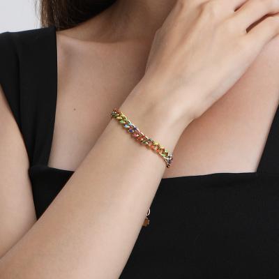 China Environmental Friendly Adjustable Colorful Enamel Gold Plated Jewelry Stainless Steel Restriction Cuban Link Chain Bracelet for sale