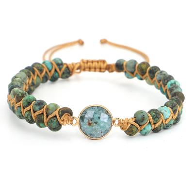 China New Creative Environmentally Friendly Double Layer Woven Hand - Woven Stone Bead Natrual Turquoise Friendship Bracelet Unisex for sale