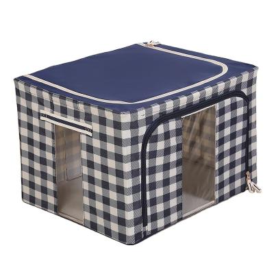 China Factory Wholesale Folding Lattice Oxford Cloth Steel Frame Clothing Quilt Sundries Disposal Storage Box for sale