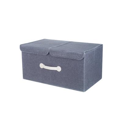 China Double Cover Simple Modern Decorative Storage Basket Collapsible Fabric Storage Box With Lid for sale