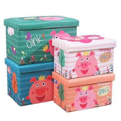 China High Quality Cartoon Kids Toy Storage Boxed Cube Container Organizer Custom Printed Folding Stool For Baby Kid for sale