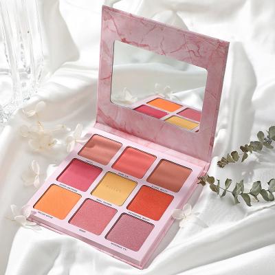 China Vegan Waterproof Matte Shimmer High Pigment 9 Colors Makeup Blush Palette Private Label for sale