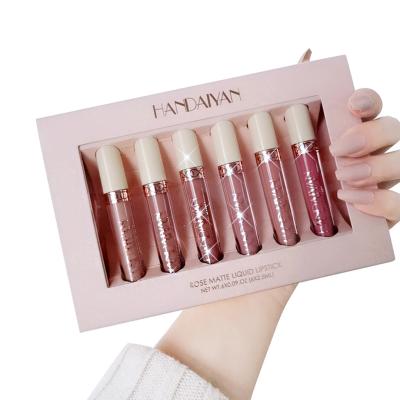 China HANDAIYAN 6 Cup Mist Lip Gloss Set Matte Non-stick Gift Box Waterproof Rose Lip Gloss Liquid Lipstick for sale