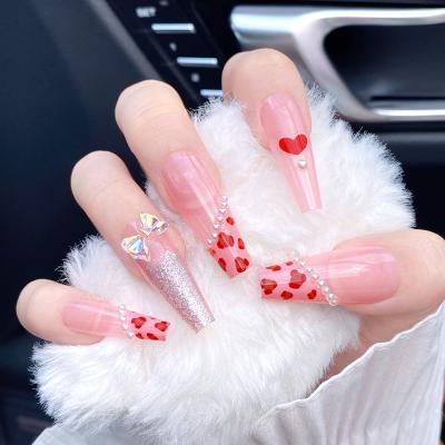 China Design Summer Candy Ballet French Ultra Long Nail and Aurora Bow Pearl Wear Nail Spicy Leopard Print Nail for sale