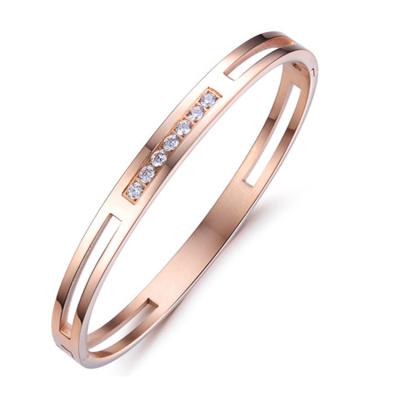 China Hot Selling 14k Gold Zircon Stones Inlay IP Real Good Quality 7 Rose Gold Plating Bracelet for sale