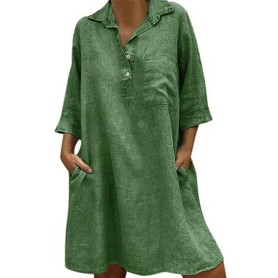 China Breathable Wholesale Large Size Women's Three-quarter Sleeve Shirt Collar Casual Dress for sale