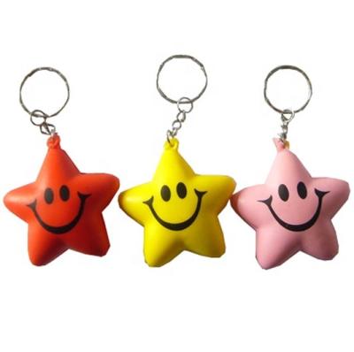 China Toy Key Chain Eco Friendly Customized Star Shape Anti Stress Ball PU Key Chain Promotional Star Ball for sale