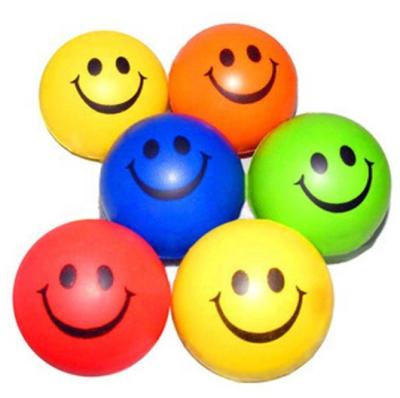 China Toy Customized Smiley Face Squeeze PU Stress Ball 63mm Diameter Round Shape PU Foam Promotional Soft Ball Anti Stress for sale