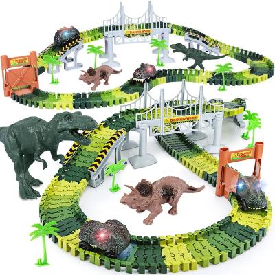 China Slot Toy Dinosaur Toys 156pcs Create Flexible Dinosaur World Road Test Track Play Set and 2 Pcs Cool Dinosaur Car for Boys Girls for sale