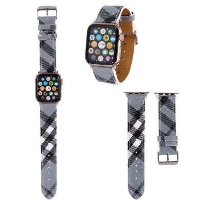 China Luxury Plaid Pattern Fashion Style Strap Adjustable Apple Smart Watch Leather Bands 38mm 40mm 41mm 42mm 44mm 45mm BD001LJQ-2 for sale