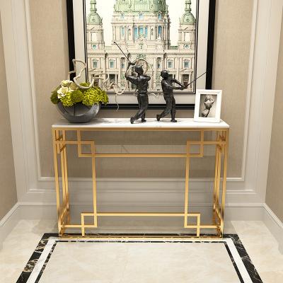 China Simplicity XGZ009 2021 Long Light White Marble Console Tables High Quality Modern Luxury Black And White With Gold Metal Frame for sale